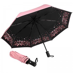 Чадър за печат по поръчка на цветя с черно покритие UV защита 3 сгъваем чадъра