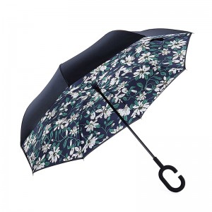 Дъждовен чадър ветроустойчив с цветен печат дизайн обратния чадър ивица