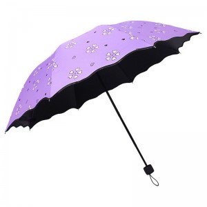Красив печат, 3-кратен ръчен отворен магически цвят, променящ чадър при дъжд