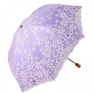 2019 произвежда чадъри дантела чадър 3 сгъваем чадър с дървена дръжка