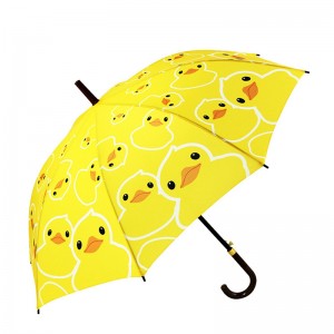 23 инчов pongee плат автоматично отворен жълт патица модел карикатура прав чадър